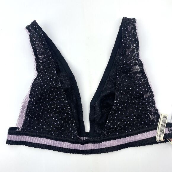 Free People Bralette Polka Dot Lace Striped Band Black Purple Size Small - Picture 3 of 8